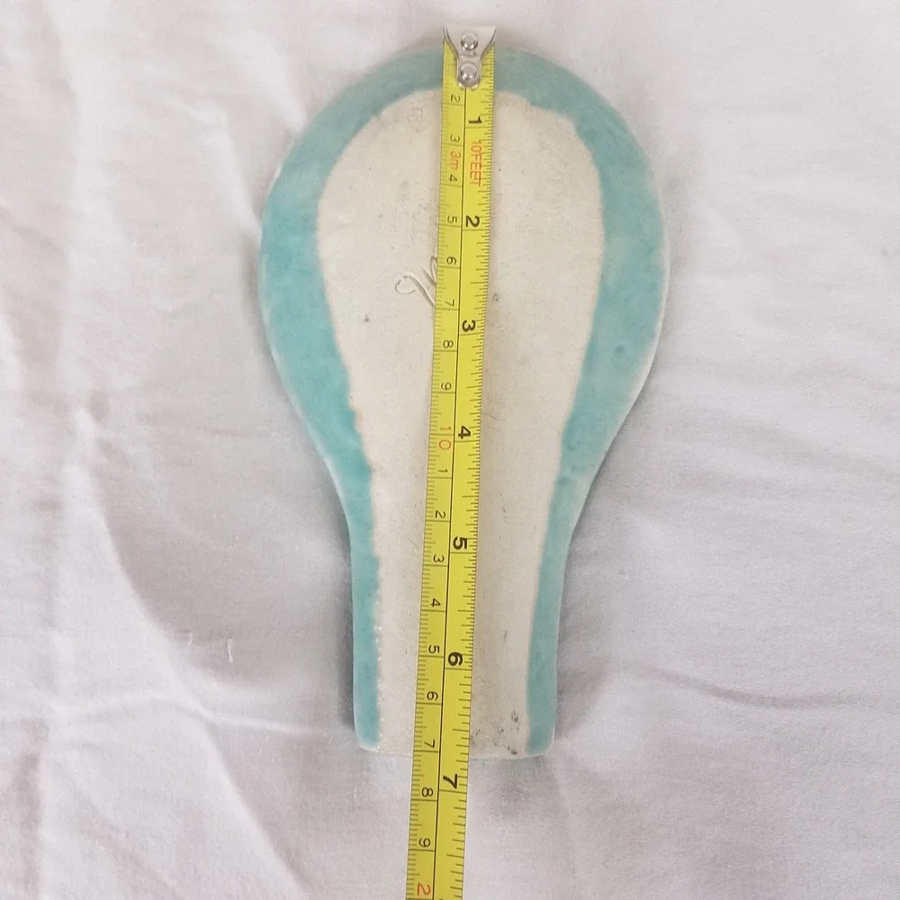 Handmade Ceramic Spoon Rest Kitchen Turquoise Teal Glazed Excellent Artisan 6.5